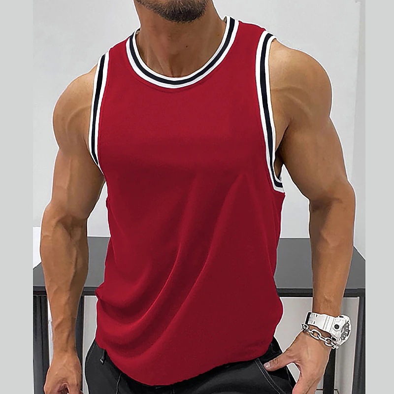 Men's Sleeveless Vest Solid Color Ribbed Edge Round Neck Fitness Sports Top For Outdoor Daily Wear Cross Border Style_viptrois.com