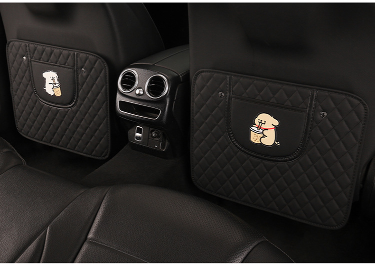 Embroidered Milk Tea Puppy Anti-Kick Mat Car Seat Back Anti-Kick Mat Car Seat Anti-Dirt Mat Anti-Collision Mat for Car Interior