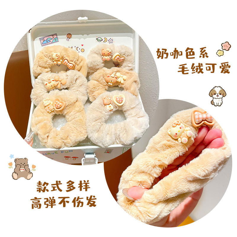 秋冬咖色毛绒大肠发圈儿童橡皮筋扎头发高马尾不伤发甜美头绳发饰|undefined