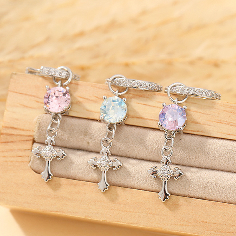New Sweet and Cool Style Cross Pendant Earrings for Women, Sweet and Cute Colorful Zircon Earrings, Personalized and Fashionable Earrings Wholesale