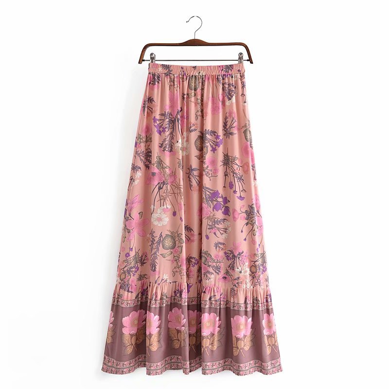 2021 Early Autumn New European And American Fashion Women's Bohemian Resort Style Rayon Printed Long Skirt_ecoleips.com