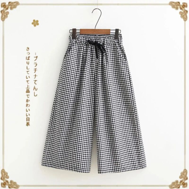 2026 New Korean Style Drapey Cropped Pants for Women, Summer Thin Elastic Waist Slimming Plaid Casual Pants for Cross-Border Trade