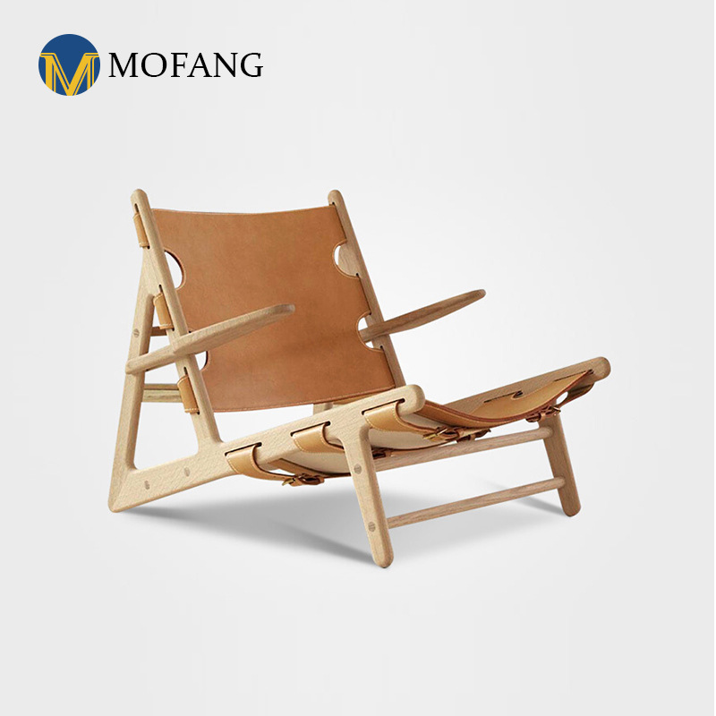 Italian-style log-colored guesthouse leisure chair, modern Nordic solid wood Orion chair, single-person saddle leather Danish-designed recliner.