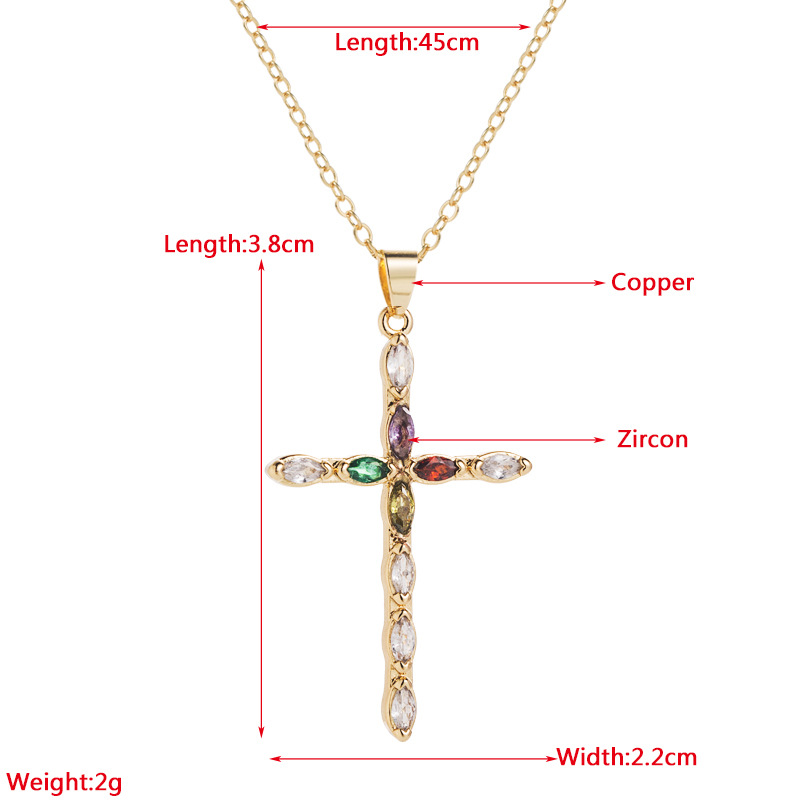 Fashion Gold-Plated Copper Pendant Inlaid Zircon Cross Necklace Accessories