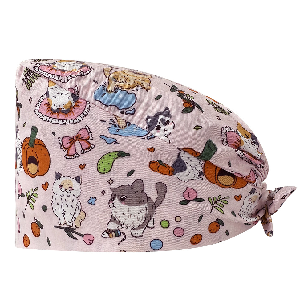 Tapa de enfermera de la UCI impresa elástico hebilla ajustable tapa quirúrgica quimioterapia de algodón puro tapa de confinamiento de las mujeres tapa de trabajo médico hombres