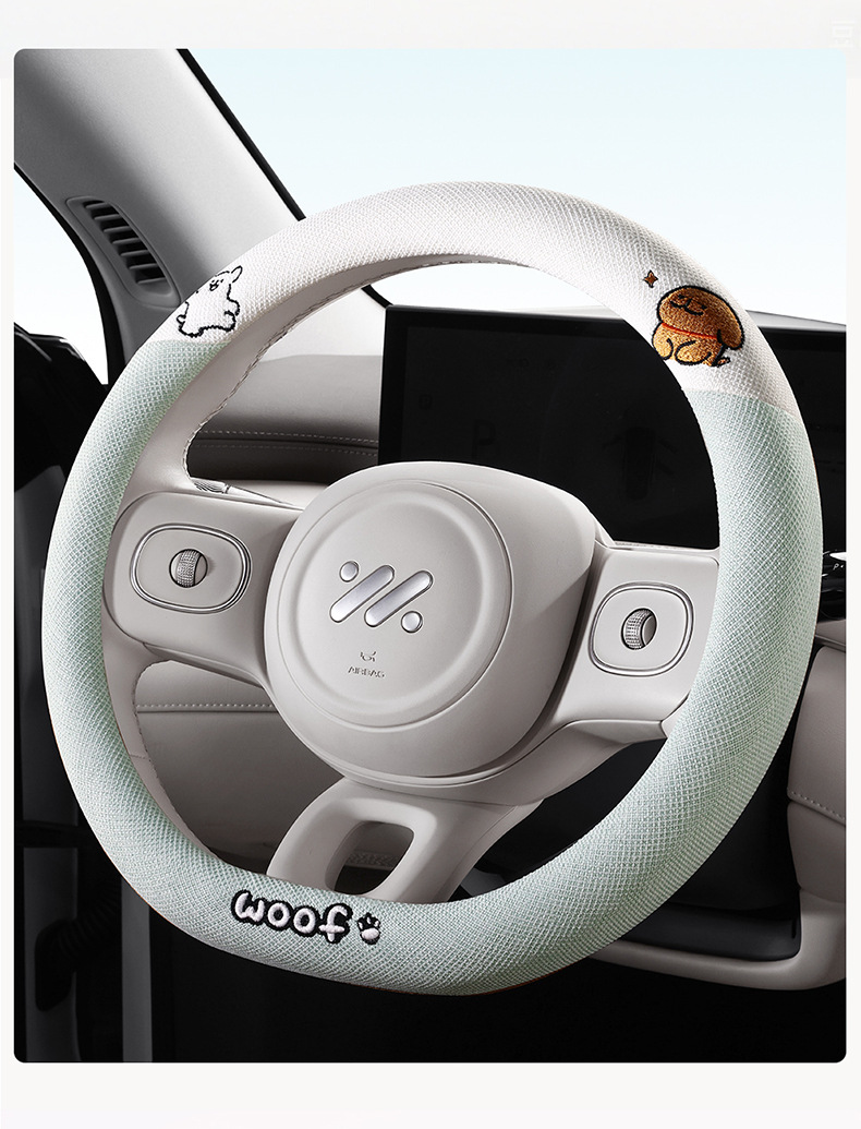 Cotton and linen steering wheel cover four seasons universal cartoon line dog car handle cover advanced sense ultra-thin anti-slip sweat-absorbent handle cover