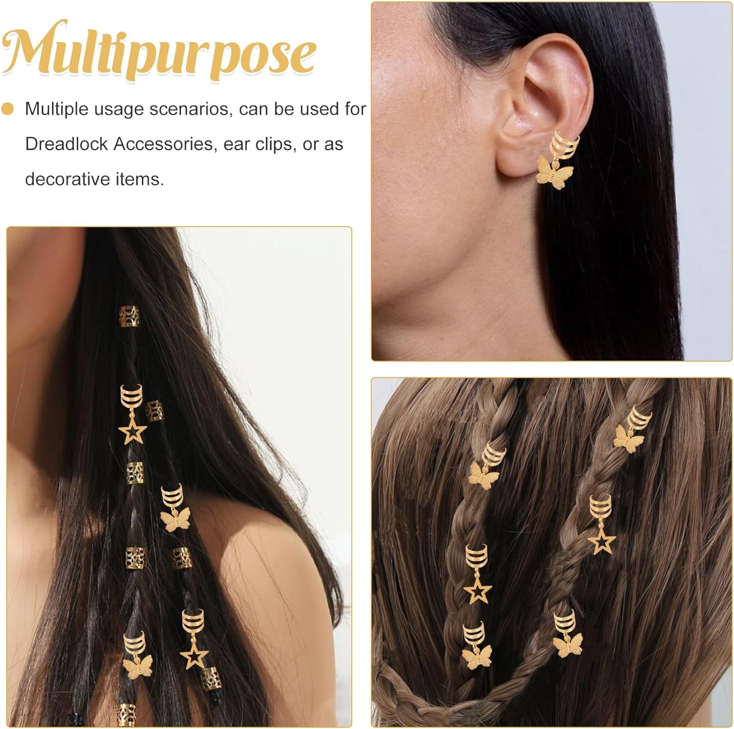 40 piezas de peluca de trenza sucia accesorios set resorte mariposa estrella colgante anillo de cabello joyas DIY set trenza sucia