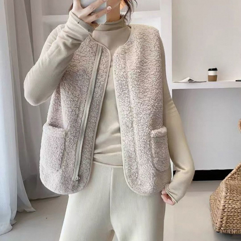 Spring New Style Granular Velvet Vest Outer Vest Women's Vest Off-White Khaki Brown