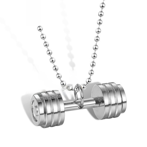 Men's Pendant European and American Personality Stainless Steel Dumbbell Barbell Pendant Fitness Bodybuilding Sport Pendant PN-532