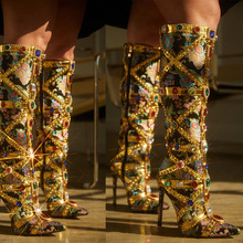 重工系列2025年新款水钻民族风尖头高跟女靴子35-42码