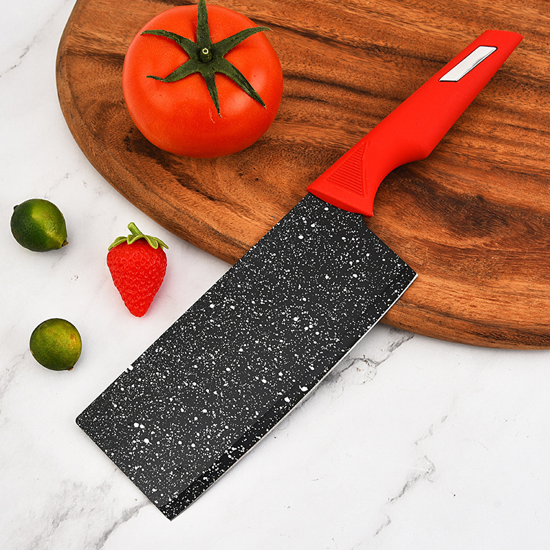 Suministro directo de fábrica de tinta de piedra hoja de acero mango rojo cuchillo de seis piezas traje de cuchillo de cocina de acero inoxidable traje de pintura en aerosol cuchillo