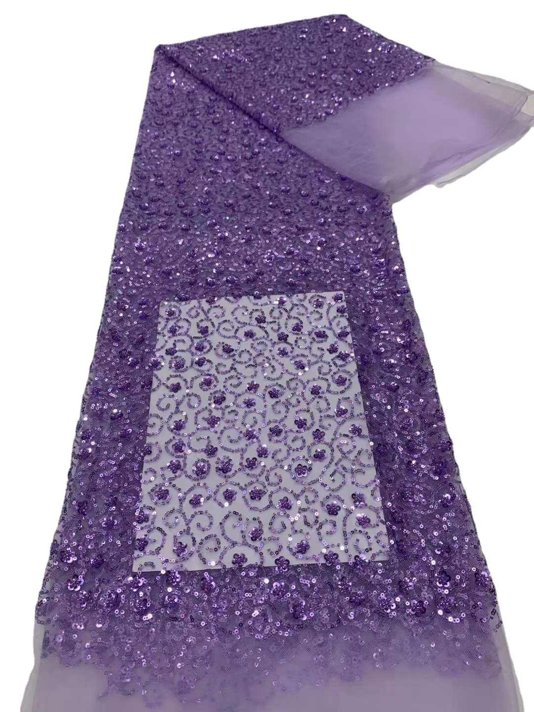 Nuevo Plum lentejuelas con cuentas bordado tela vestido de novia vestido de tela lentejuelas JX3456