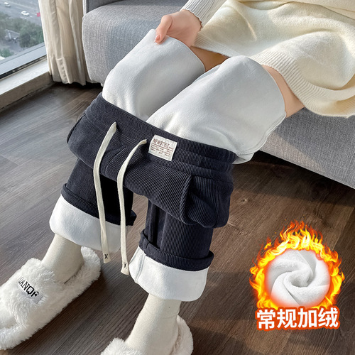 [No cashmere/added cashmere] Plus size autumn and winter casual high-waist slimming all-matching straight pants Thick velvet pants