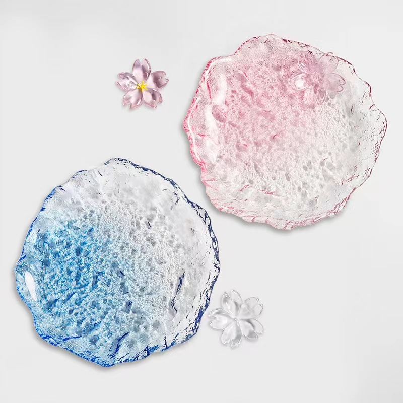 Japanese-style crystal glass plate creative dessert sushi fruit bowl ice droplet colorful jewelry tray household dessert small dish