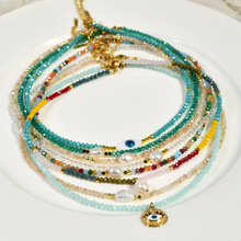 夏天多巴胺彩色水晶串珠项链女天然淡水珍珠不掉色锁骨链饰品批发