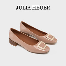 Julia Heuer 2024春季新款女士方扣粗跟鞋时尚高跟真皮通勤女单鞋