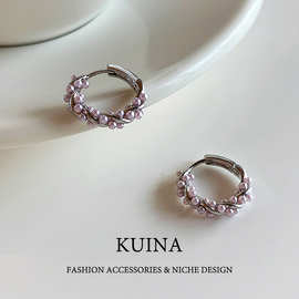 高级感紫色珍珠耳扣耳环小众设计耳钉女轻奢气质大气独特爆款独特