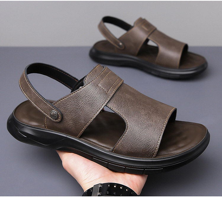 Dép sandal nam đế dày đúc phun, đế mềm chống trượt, hở ngón khoét lỗ thoáng khí đi biển — Màu nâu, màu xám, màu đen chi tiết 7