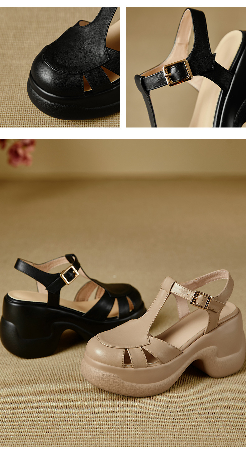 Sandal nữ quai chữ T đế xốp dày phong cách La Mã — đen chi tiết 8