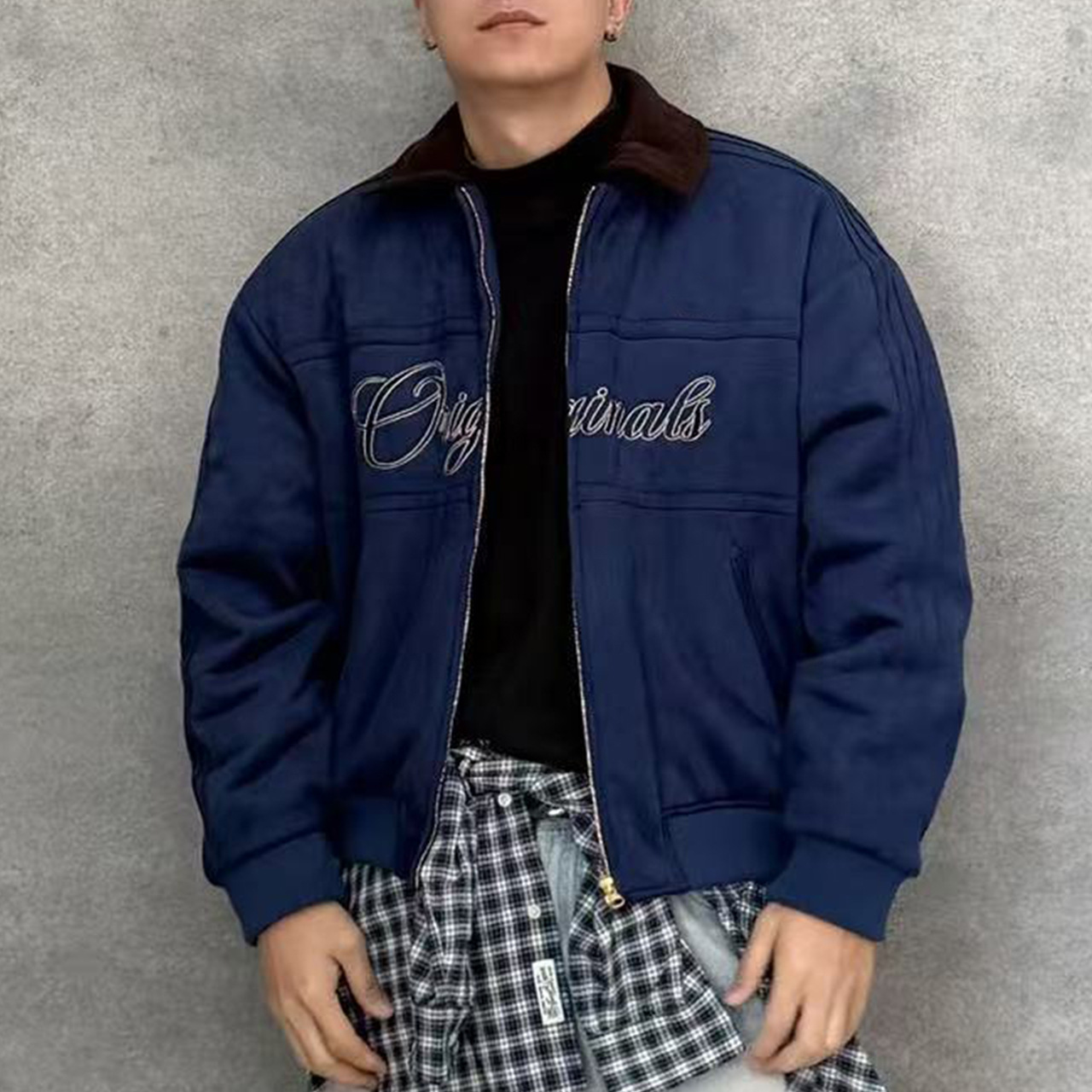 Adidas Trefoil retro American-style turn-down collar jacket, new autumn and winter men's loose casual sports cotton coat, wholesale