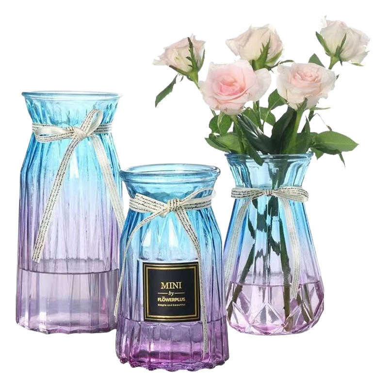 Venta al por mayor simple florero de cristal transparente acuático verde rábano flor seca rica bambú Lily escritorio arreglo floral
