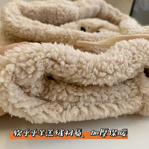 Cute bear scarf hat warm all-in-one hat female winter student lamb wool Korean style hooded plush hat