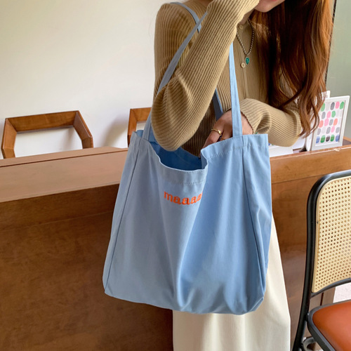 Japanese and Korean maaas candy color letter shoulder portable canvas bag ins student class bag simple environmentally friendly shopping bag
