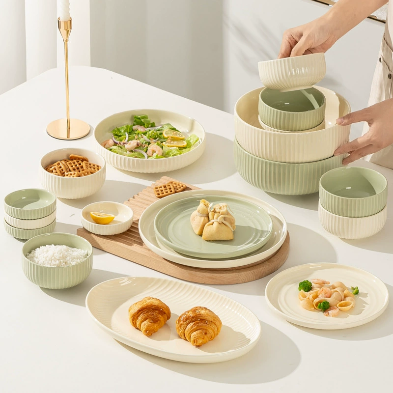Ceramic Tableware Set, Cream Light-Luxury Design, Assorted Plates, Bowls and Spoons