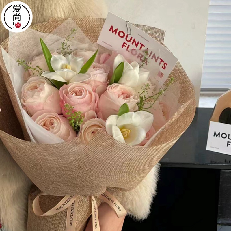 复古彩麻卷亚麻布花束花艺干花鲜花包装材料手工diy花店花艺材料