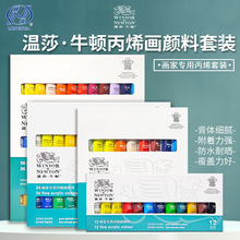 温莎牛顿12色丙烯颜料套装24色墙绘手绘DIY石头画纺织画防水批发