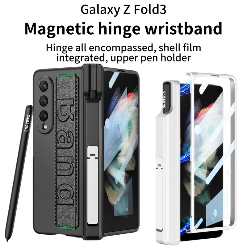 For Samsung fold3 Folding Phone Case Flip Full Coverage Magnetic Hinge Case Creative Bracket Wristband Protective Cover