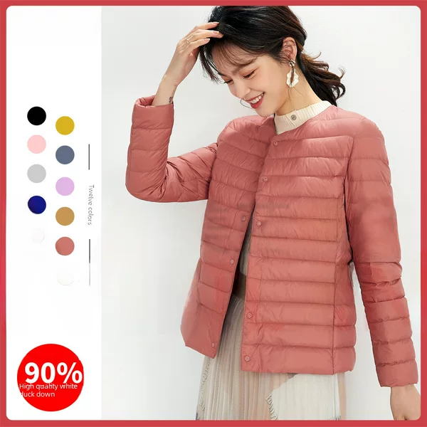 90 Velvet Women's Inner Liner Lightweight down Jacket Women's Flat Lake Wholesale Outer Wear Round Neck Fashionable Thin Lightweight Large Size White Duck down