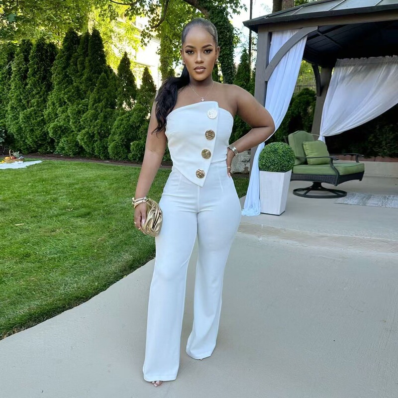 OL6181 New product on AliExpress and Amazon: European and American fashion women's strapless solid color straight jumpsuit in stock