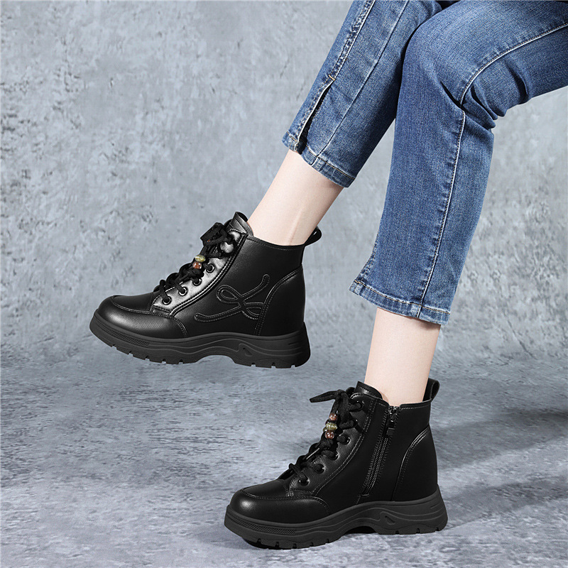 Thick-soled Short Boots, Women's Martin Boots, 2025 New Women's Shoes With Internal Height Increase, Autumn And Winter Boots, Plush Casual Work Boots_vogvips.com