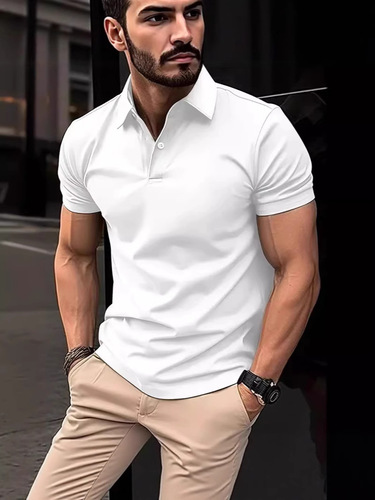 Summer new POLO shirt digital 3D print solid color casual men's buttons lapel short sleeves