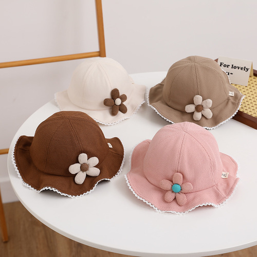 Lace baby hat autumn cute and super cute children's fisherman hat boys and girls basin hat flower spring and autumn sun visor basin hat