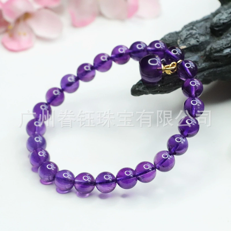 Браслет из кристаллов с аметистом, бусы 8 мм, подвеска-кисточка, натуральный кристалл