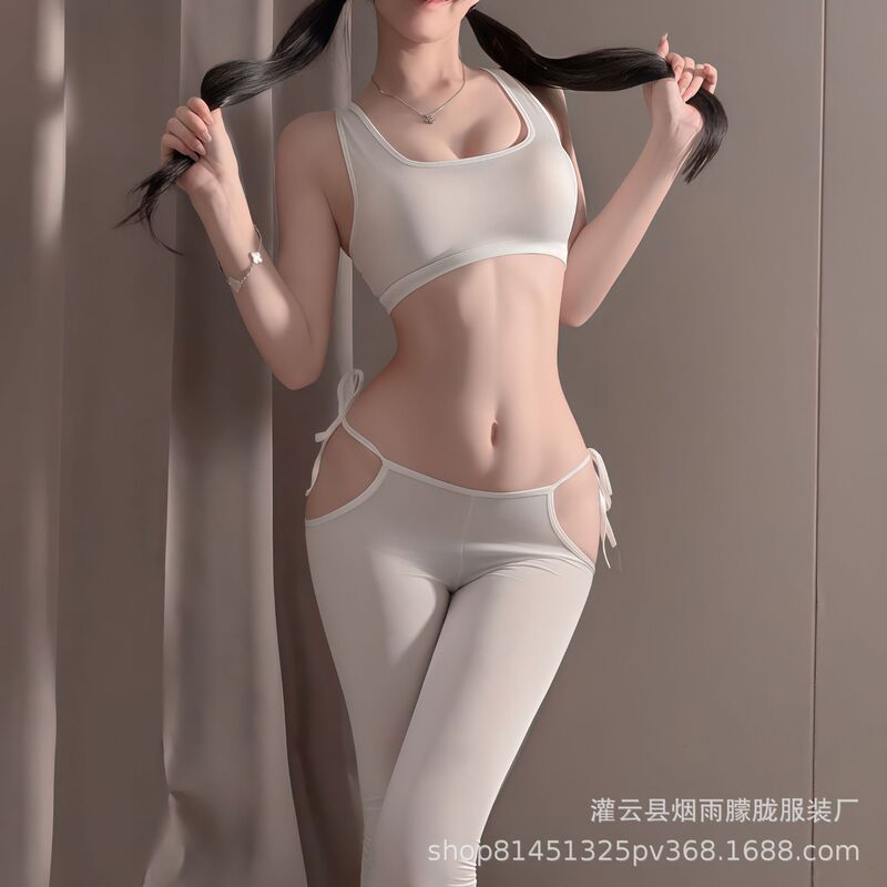 Sexy Lingerie Thin Tight-Fitting Slimming Tummy Control Hip-Lifting Yoga Barbie Pants Nude Transparent Silky Lace-Up Slim Pants