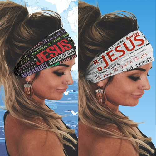 European and American fashionable headscarf for women with textured elastic sports cycling knitted simple letters double-sided elastic wide hairband hair accessories