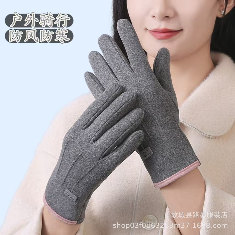 德绒手套女秋冬季户外骑行防寒棉羊绒摇粒绒开车自行车保暖手套|undefined
