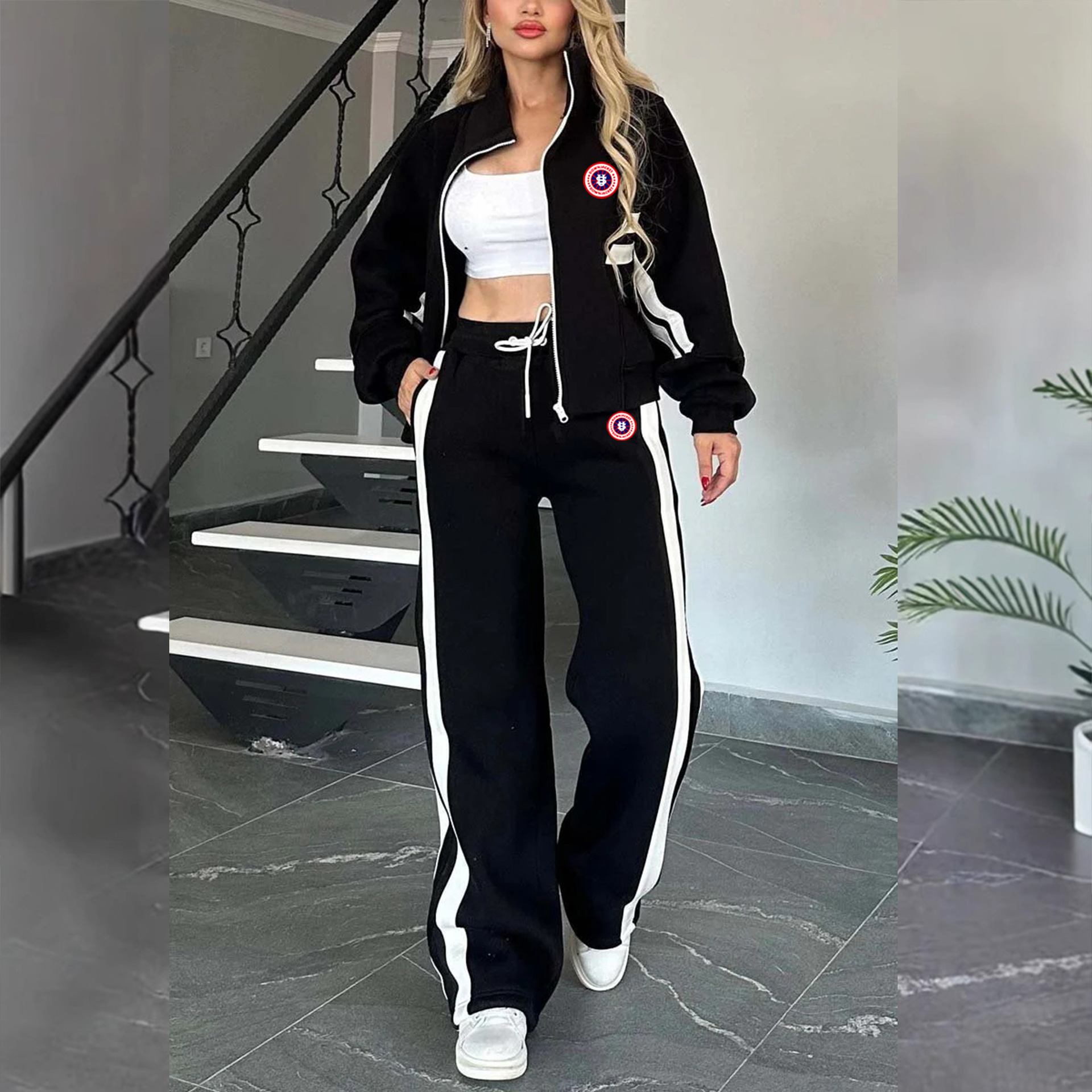 Women's Clothing Women's US Map Print Matching Set – Trendy Color-Block Sweatshirt & Jogger Pants (S-5XL)_voghion.com