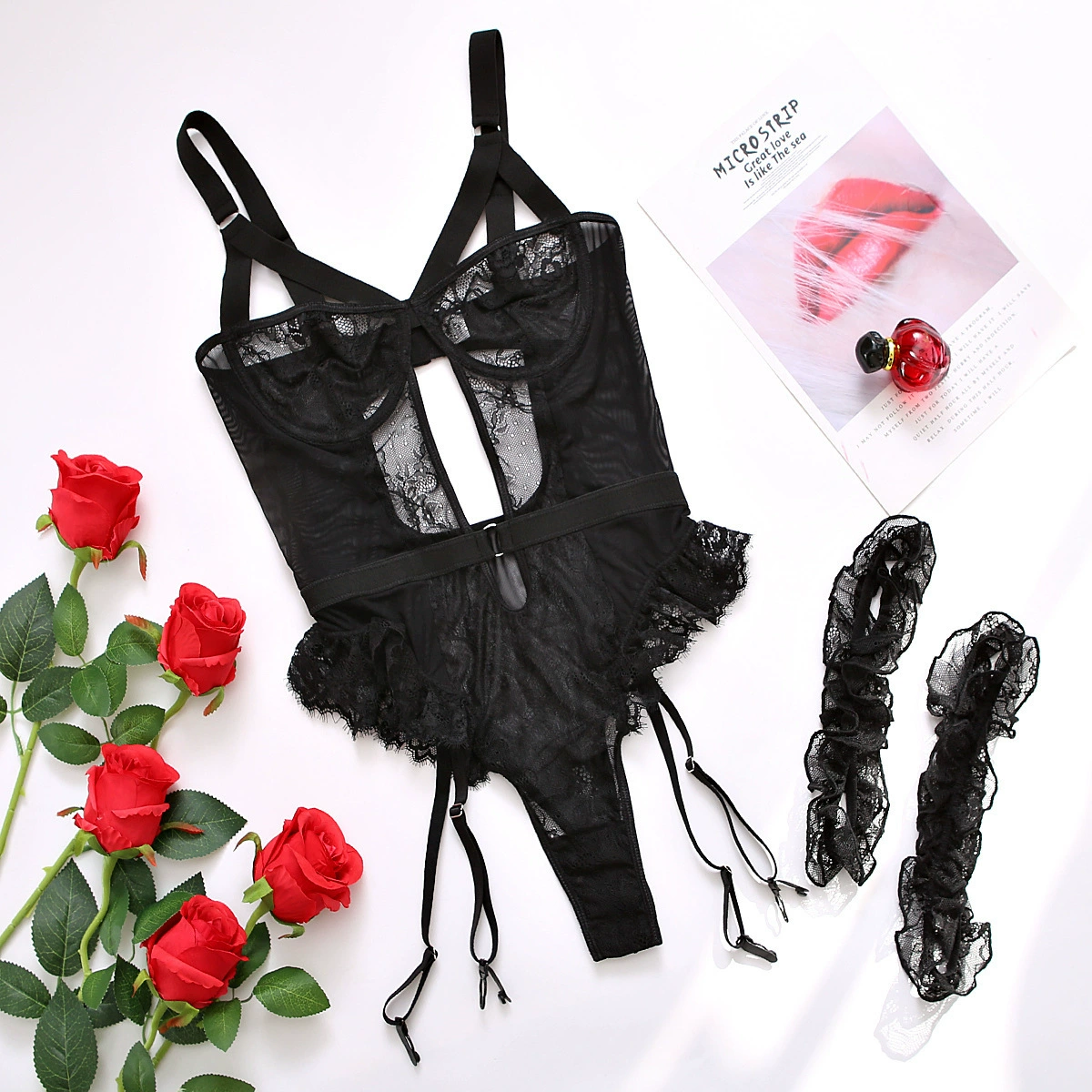(Cross-border trading), кружевное sexy белье, пояс для ног, европейский стиль, кружевное платье, без спинки