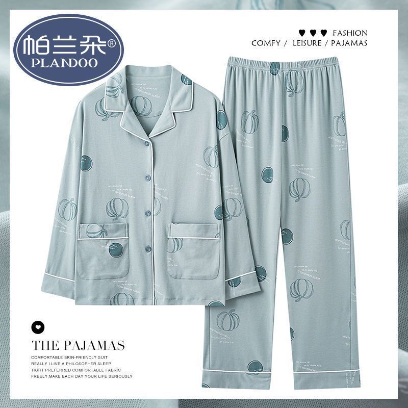 Pijama de algodón femenino primavera y otoño mangas largas dulces y sueltas grande otoño y invierno conjunto de ropa para el hogar