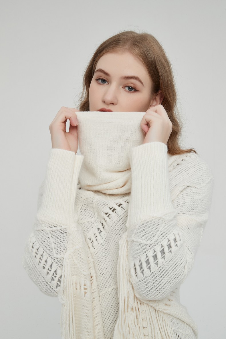 Unisex Coat beige white hollow collar long sleeves tassel cape cape_voghion.com