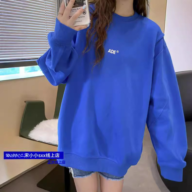ADER Mini Yang with Klein Blue Sweatshirt Women's Letters Crewneck AE Niche Couple Power Top