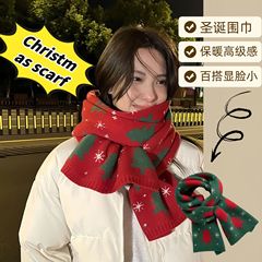 新年クリスマススカーフ女性の秋と冬赤 25 年新しいハイエンド韓国スタイル学生ニットスカーフカップル