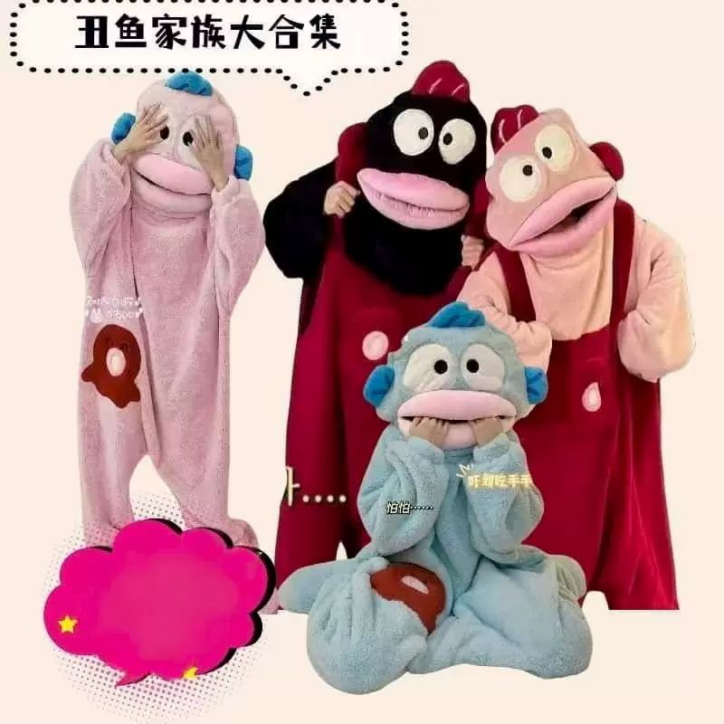 搞怪汉顿小丑鱼珊瑚绒卡通连体睡衣伊丽莎白大嘴鱼睡袍条纹米奇冬