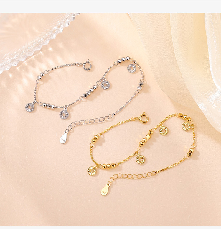 Vòng tay bạc S925 mạ vàng hình cỏ bốn lá phong cách nhẹ nhàng — Bạc chi tiết 3