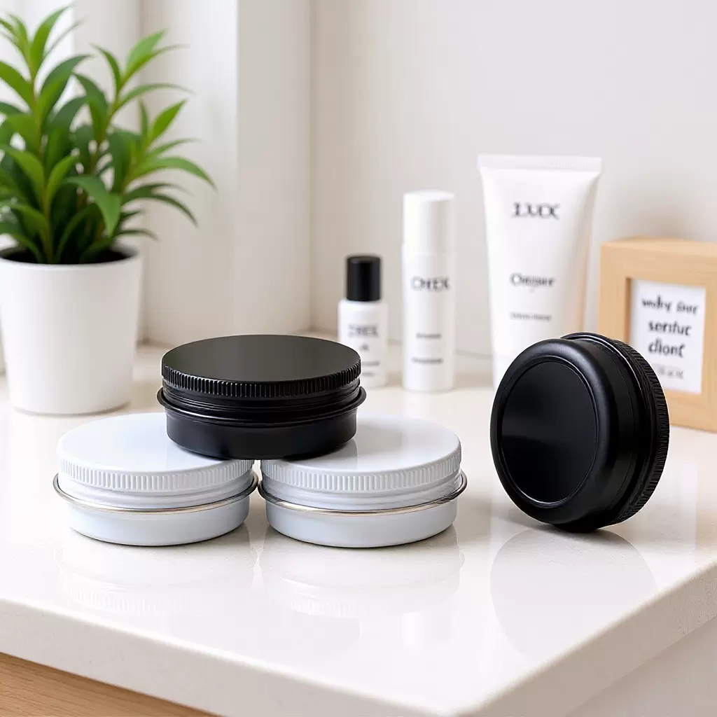 黑白色现货 30ml圆形螺纹铝盒 化妆品分装  紫草膏手串家俬蜡油罐