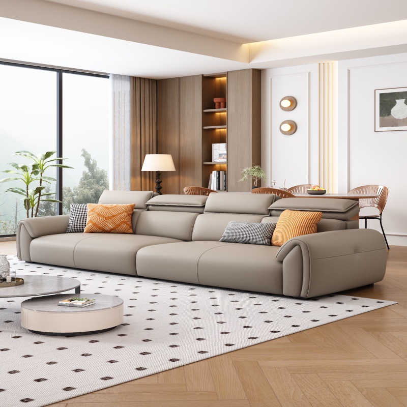 High-End Leisure Sofa, Living Room, Genuine Leather Sofa, Retro Light Luxury, Large and Small Apartment Combination Sofa, Straight Row Leather Art Sofa
